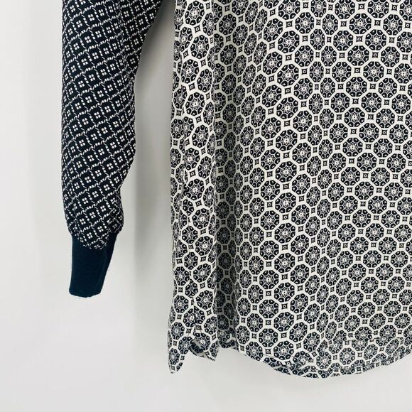 LOFT Size XXSP Black & White Geometric Print Long Sleeve Popover Blouse Top - Picture 5 of 9